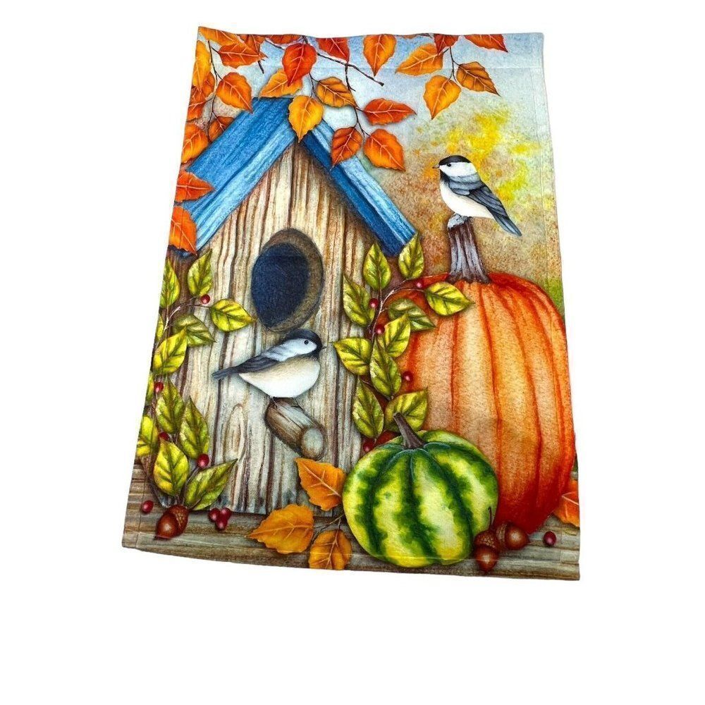 Small Garden BIRDHOUSE AUTUMN PUMPKIN 12.5" X 18" FLAG RAIN OR SHINE FALL Spring
